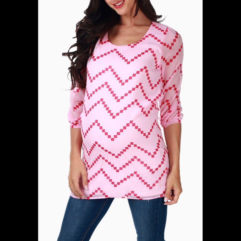 PINK BLUSH MATERNITY Chevron Print Chiffon Tunic M - Picture 6 of 8